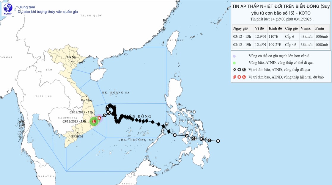 TIN ÁP THẤP NHIỆT ĐỚI TRÊN BIỂN ĐÔNG (Suy yếu từ cơn bão số 15)