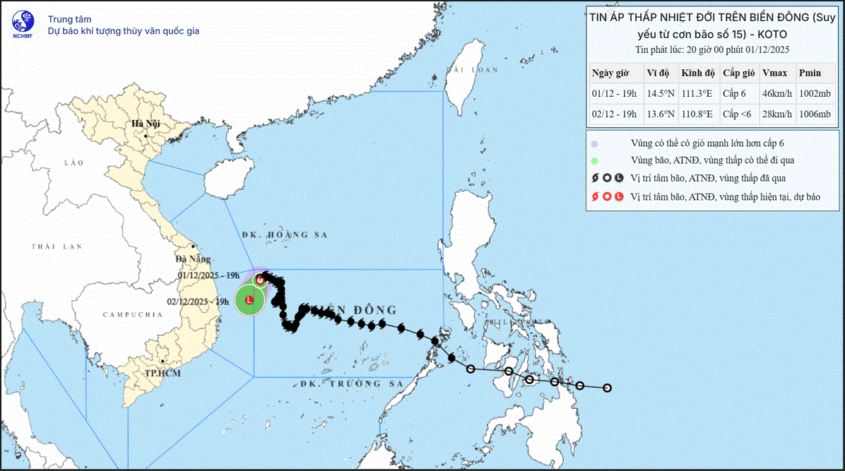 TIN ÁP THẤP NHIỆT ĐỚI TRÊN BIỂN ĐÔNG (Suy yếu từ cơn bão số 15)