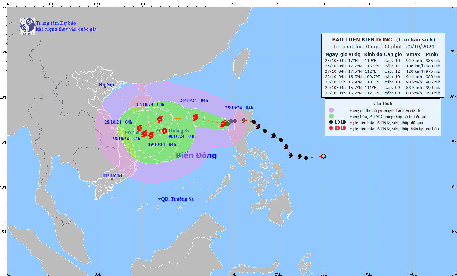 TIN BÃO TRÊN BIỂN ĐÔNG  (Cơn bão số 6)