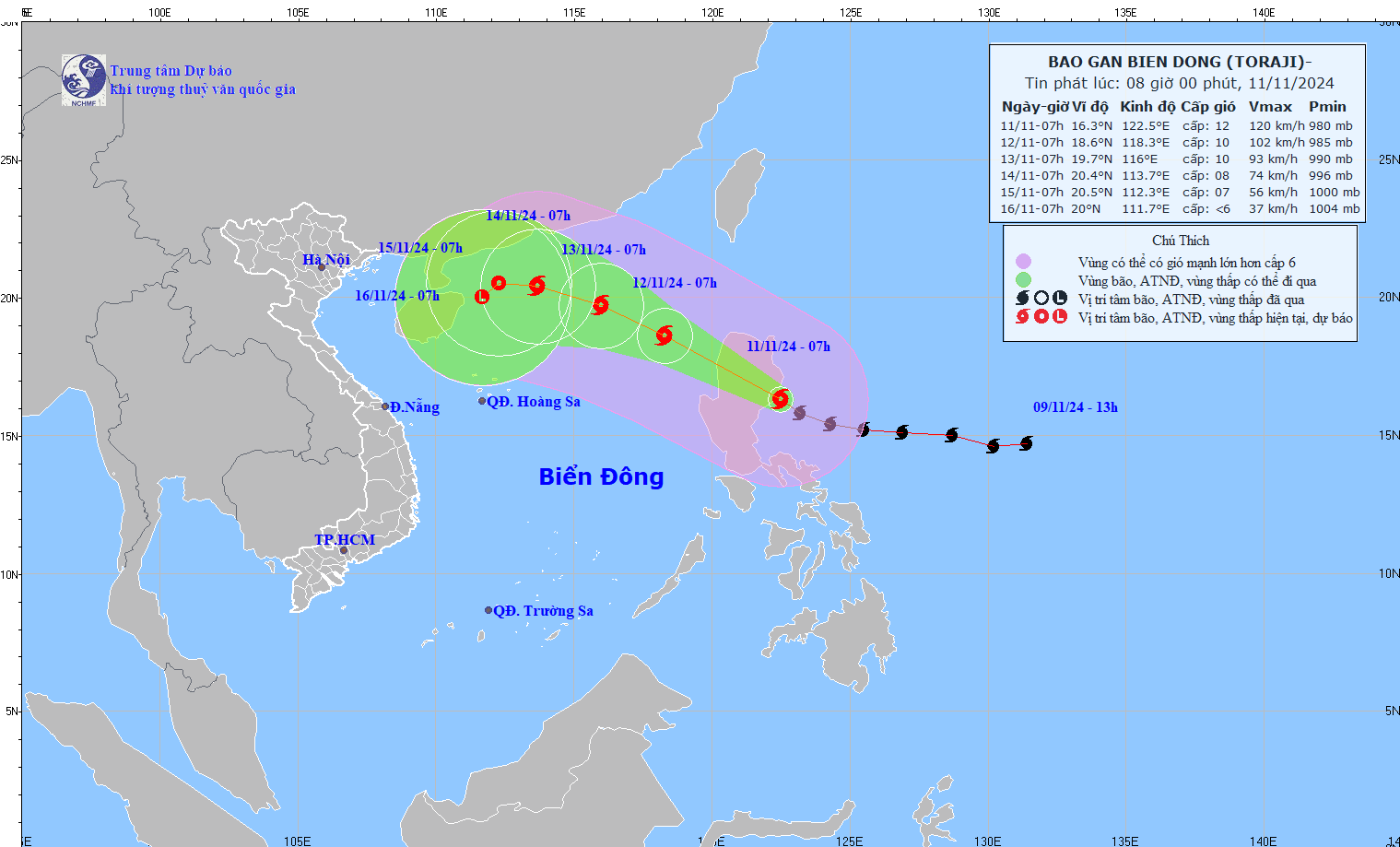 TIN BÃO GẦN BIỂN ĐÔNG  (Cơn bão TORAJI)