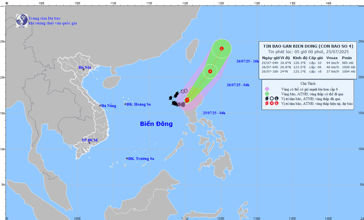 TIN BÃO GẦN BIỂN ĐÔNG  (Cơn bão số 04)