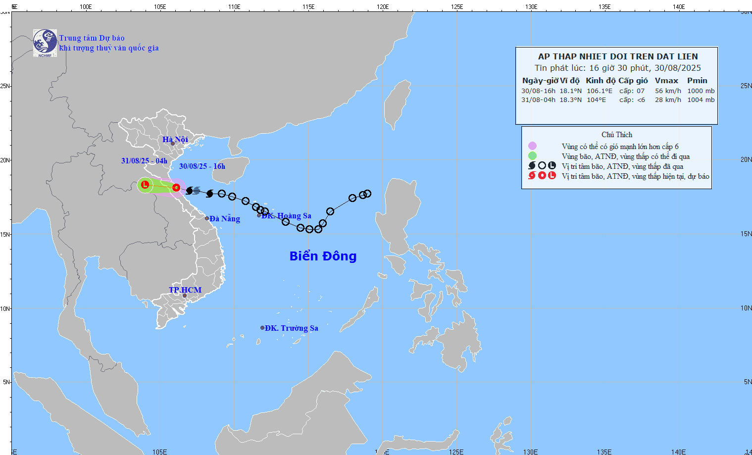 TIN ÁP THẤP NHIỆT ĐỚI TRÊN ĐẤT LIỀN     (Suy yếu từ cơn bão số 6)