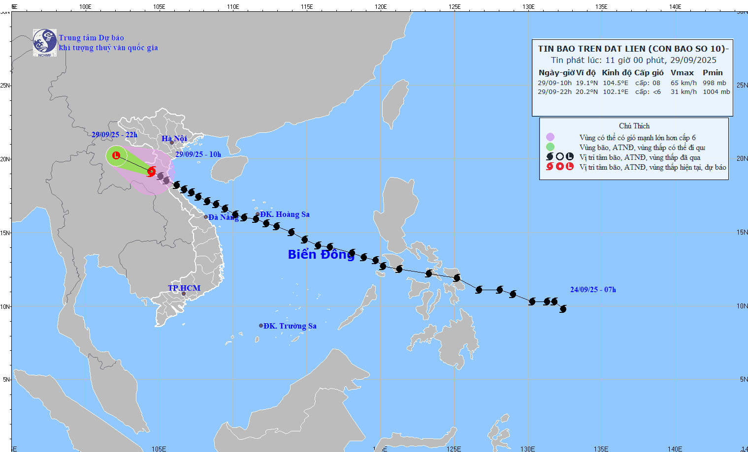 TIN BÃO TRÊN ĐẤT LIỀN (Cơn bão số 10)