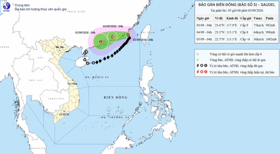 TIN BÃO GẦN BIỂN ĐÔNG     (Cơn bão số 05)