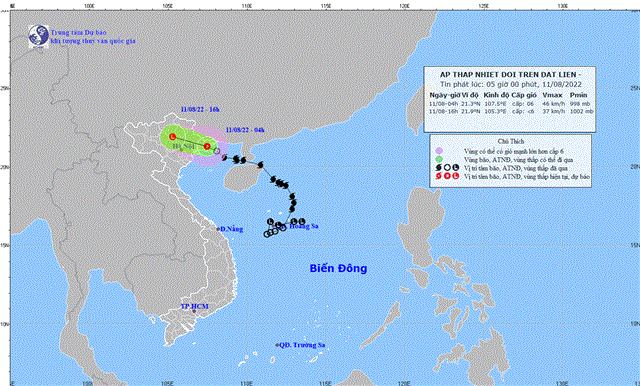 Tin áp thấp nhiệt đới trên đất liền (Tin phát lúc 05h00 ngày 11/8/2022)