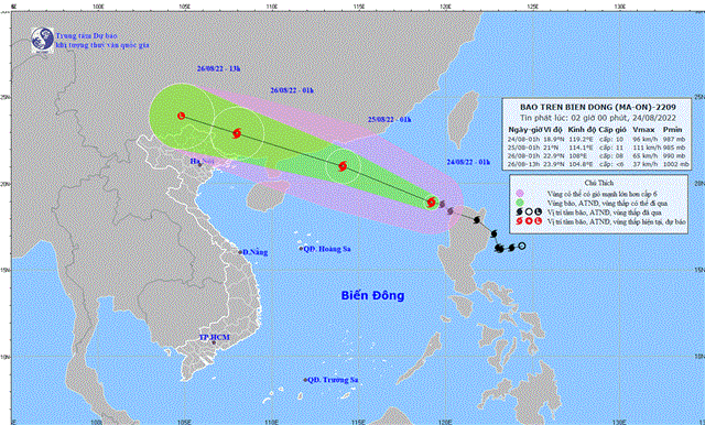 Tin bão trên biển Đông (Cơn bão số 3) (Tin phát lúc 02h00 ngày 24/8/2022)