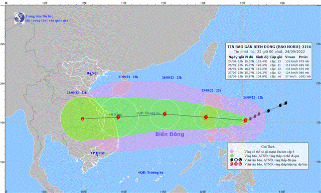 Tin bão gần Biển Đông (Bão Noru) (Tin phát lúc 23h00 ngày 24/9/2022)