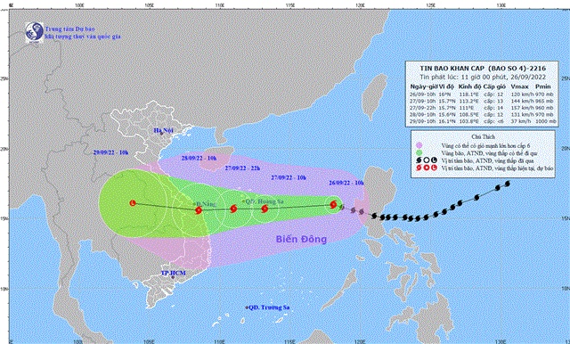Dự báo thời tiết biển từ 13 giờ ngày 26/9 đến 13 giờ ngày 27/9 năm 2022