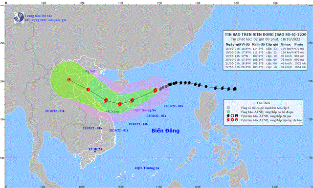 Tin bão trên Biển Đông (Cơn bão số 6) (Tin phát lúc 02h00 ngày 18/10/2022)