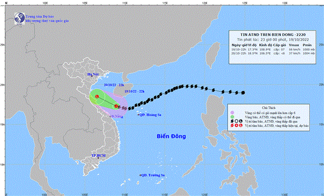 Tin áp thấp nhiệt đới trên biển Đông (Tin phát lúc 23h00 ngày 19/10/2022)