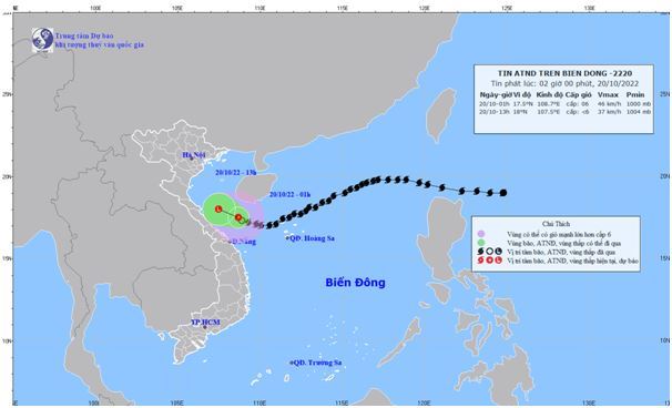 Tin áp thấp nhiệt đới trên biển Đông (Tin phát lúc 02h00 ngày 20/10/2022)