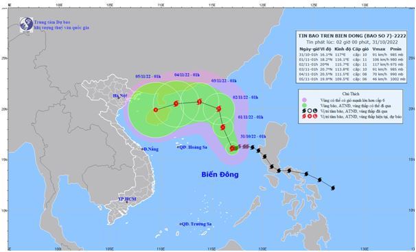 Tin bão trên Biển Đông (Cơn bão số 7) (Tin phát lúc 0200 ngày 31/10/2022)