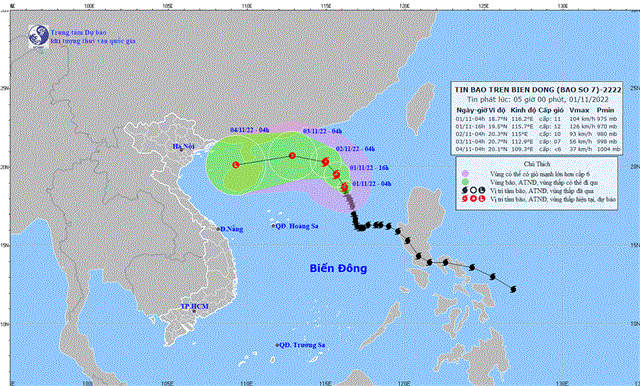 Tin bão trên Biển Đông (Cơn bão số 7) (Tin phát lúc 02h00 ngày 01/11/2022)