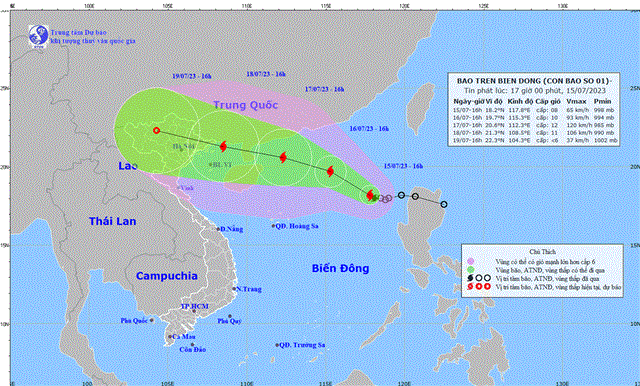 Tin bão trên Biển Đông (Cơn bão số 1) (Tin phát lúc 17h00 ngày 15/7/2023)