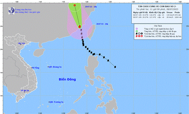 Tin cuối cùng về cơn bão số 2 (Bão DOKSURI) (Tin phát lúc 11h00 ngày 28/7/2023)