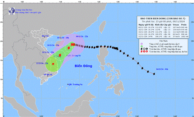 Tin bão trên biển Đông - Cơn bão số 07 (Tin phát lúc 23h00 ngày 09/11/2024)