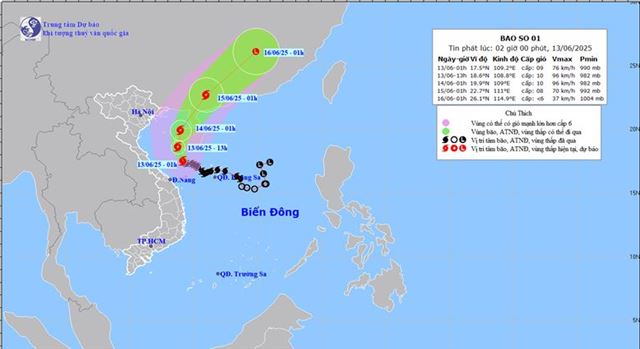 Tin bão trên biển Đông - Cơn bão số 1 (Tin phát lúc 02h00 ngày 13/6/2025)