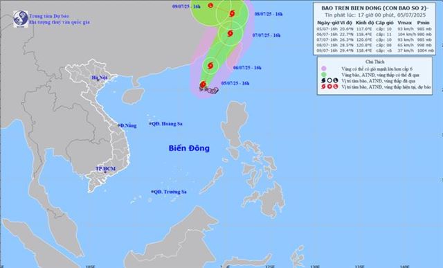 Tin bão trên biển Đông - Cơn bão số 2 (Tin phát lúc 17h00 ngày 05/07/2025)