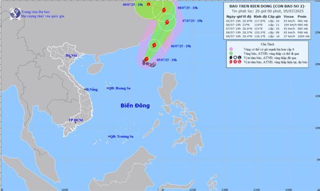 Tin bão trên biển Đông - Cơn bão số 2 (Tin phát lúc 20h00 ngày 05/07/2025)