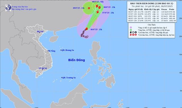 Tin bão trên biển Đông - Cơn bão số 2 (Tin phát lúc 14h00 ngày 06/07/2025)