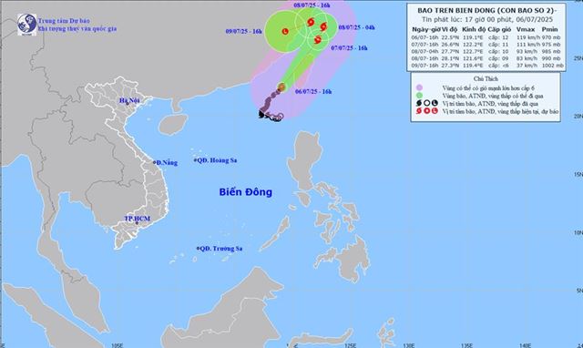 Tin bão trên biển Đông - Cơn bão số 2 (Tin phát lúc 17h00 ngày 06/07/2025)