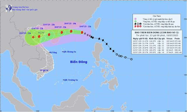 Tin bão trên biển Đông - Cơn bão số 3 (Tin phát lúc 23h00 ngày 19/07/2025)
