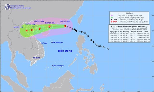 Tin bão trên biển Đông - Cơn bão số 3 (Tin phát lúc 02h00 ngày 20/07/2025)