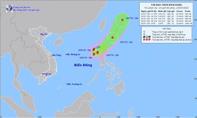 Tin bão trên biển Đông - Cơn bão số 4 (Tin phát lúc 23h00 ngày 23/07/2025)