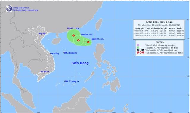 Tin áp thấp nhiệt đới trên biển Đông (Tin phát lúc 08h00 ngày 08/08/2025)