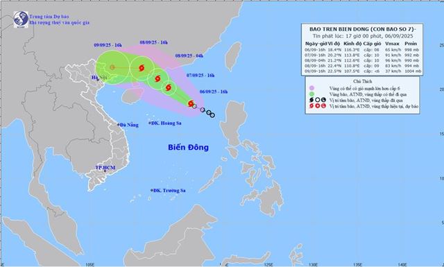 Tin bão trên biển đông - Cơn bão số 07 (Tin phát lúc 17h00 ngày 06/09/2025)