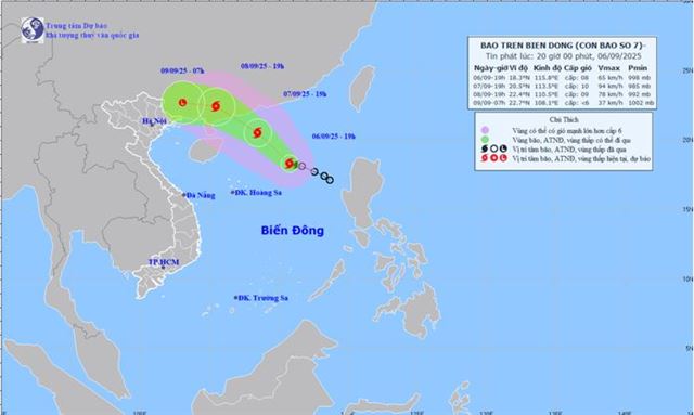 Tin bão trên biển đông - Cơn bão số 07 (Tin phát lúc 20h00 ngày 06/09/2025)