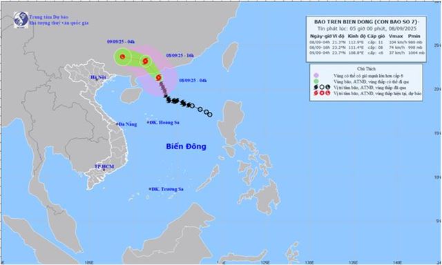 Tin bão trên biển đông - Cơn bão số 07 (Tin phát lúc 05h00 ngày 08/09/2025)