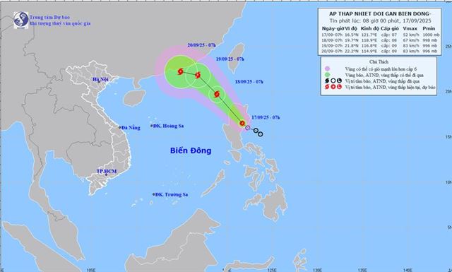 Tin áp thấp nhiệt đới gần biển Đông (Tin phát lúc 08h00 ngày 17/09/2025)