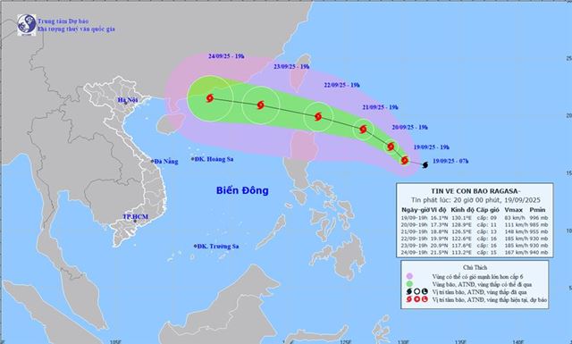 Tin về cơn bão RAGASA (Tin phát lúc 20h00 ngày 19/09/2025)