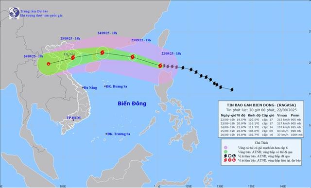 Tin bão gần biển Đông - Siêu bão RAGASA (Tin phát lúc 20h00 ngày 22/09/2025)