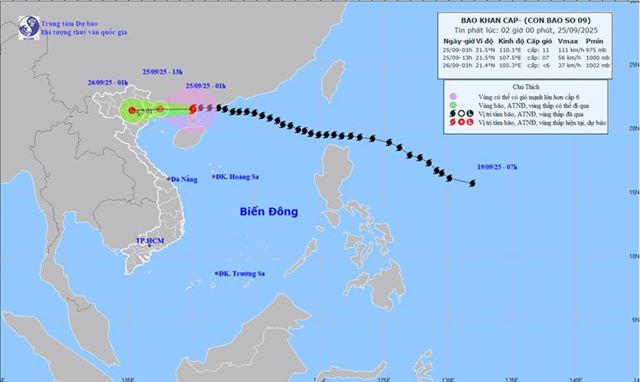 Tin bão khẩn cấp - Cơn bão số 9 (Tin phát lúc 02h00 ngày 25/09/2025)