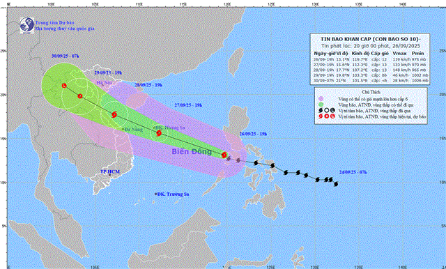 Tin bão gần biển Đông ( Cơn bão BUALOI - Tin phát lúc 20h00 ngày 26/09/2025)
