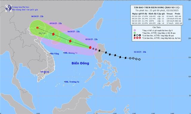Tin bão trên biển Đông - Cơn bão số 11 (Tin phát lúc 23h00 ngày 03/10/2025)