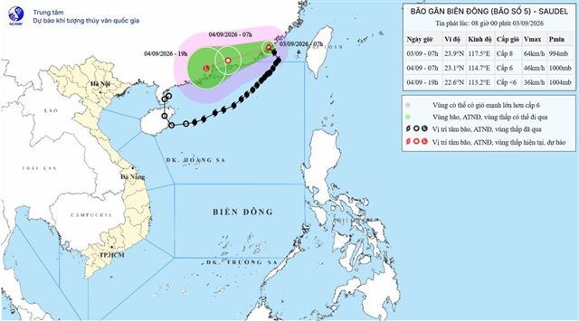 Tin bão trên biển Đông (Cơn bão số 5) (Tin phát lúc 08h00 ngày 03/09/2026)