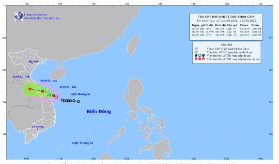 Tin áp thấp nhiệt đới khẩn cấp (Tin phát lúc 16h00 ngày 25/09/2023)