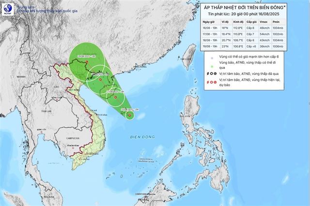 Tin áp thấp nhiệt đới trên biển Đông (Tin phát lúc 20h00 ngày 16/08/2025)