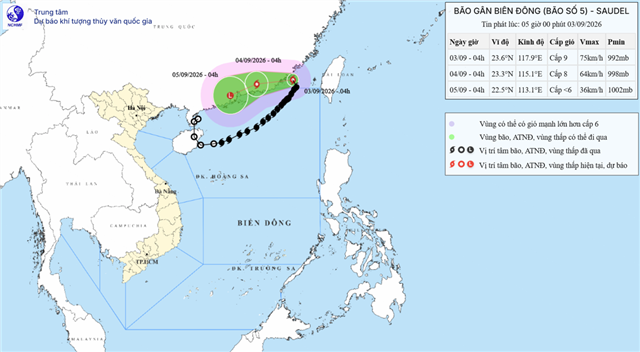 Dự báo thời tiết biển ngày và đêm 03/09/2026