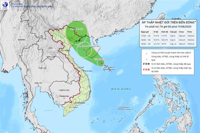 Tin áp thấp nhiệt đới trên biển Đông (Tin phát lúc 14h00 ngày 17/08/2025)