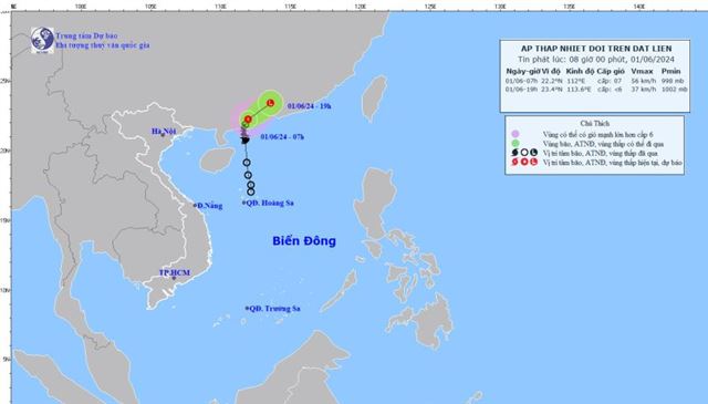 Tin Áp thấp nhiệt đới trên đất liên (Suy yếu từ cơn bão số 1- tin phát lúc 08h00 ngày 01/06/2024)