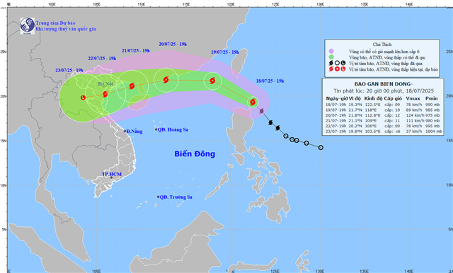 Tin bão gần biển Đông (Cơn bão WIPHA - Tin phát lúc 20h00 ngày 18/07/2025) 